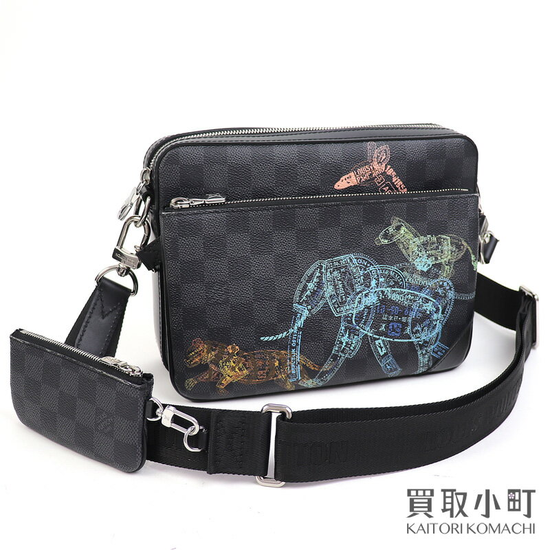 【美品】ルイヴィトン【LOUIS VUITTON】N58040 トリオ メッセンジャー ダミエグラフィット キャンバス アニマル パスポートスタイル プリント メンズ ショルダーバッグ 斜め掛け LV TRIO MESSENGER DAMIER GRAPHITE MESSENGER BAG【Aランク】【中古】