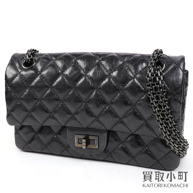 【美品】シャネル 【CHANEL】2.55 ハンドバッグ ブラック シャイニー エイジドカーフスキン Wチェーンショルダー ツイストロック ダブル フラップバッグ クラシック ニ重蓋 黒 A37586 Y83608 94305 2.55 HANDBAG【Aランク】【中古】のサムネイル