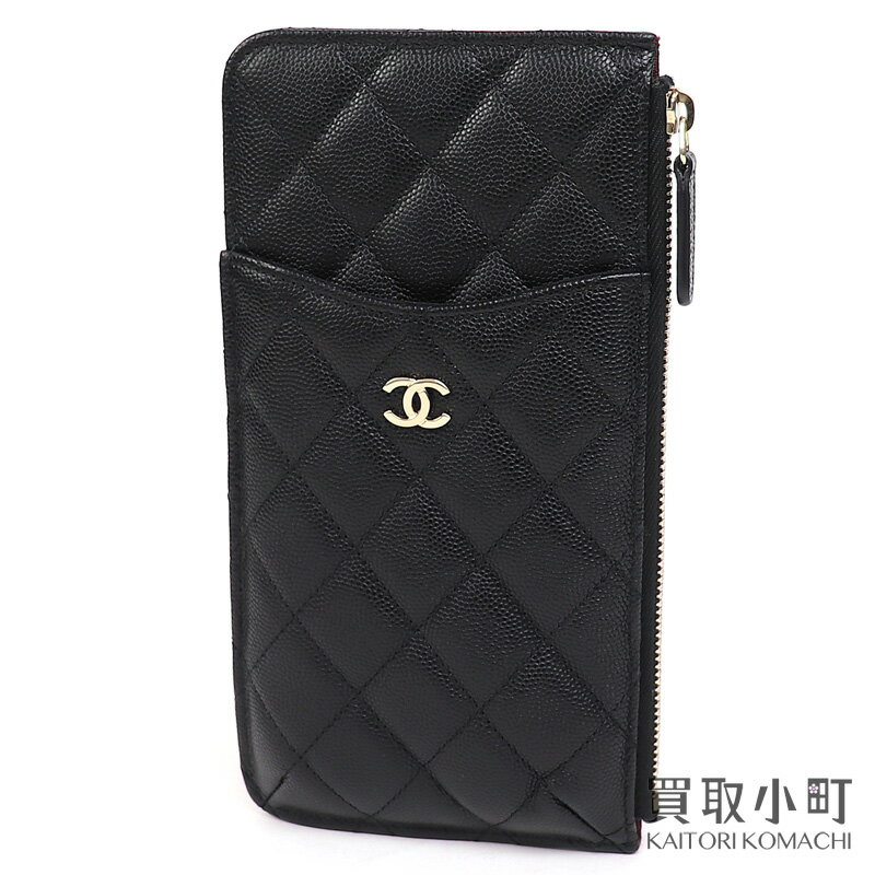【美品】シャネル【CHANEL】iPhone クラシック ポーチ ブラック キャビアスキン マトラッセ スマートフォンケース カードケース クラッチバッグ ココマーク AP0225 #27 CLASSIC POUCH GRAINED CALFSKIN【SAランク】【中古】のサムネイル