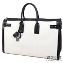 【最大3万円OFFクーポン! 5/15〜】【美品】サンローラン【YVES SAINT LAURENT】サックドジュール ラージバッグ ブラックレザー リネン キ...