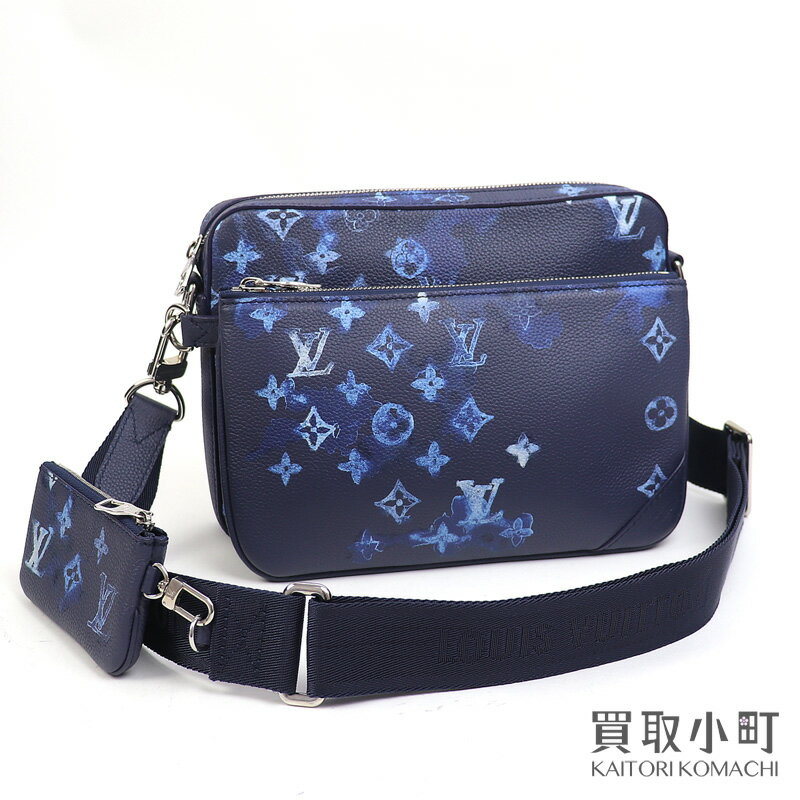 【最大3万円OFFクーポン! 5/15～】【美品】ルイヴィトン【LOUIS VUITTON】M57840 トリオ メッセンジャー モノグラムウォーターカラー トリヨンレザー パスポートスタイル プリント メンズ ショルダーバッグ ブルー ヴァージルアブ 【中古】