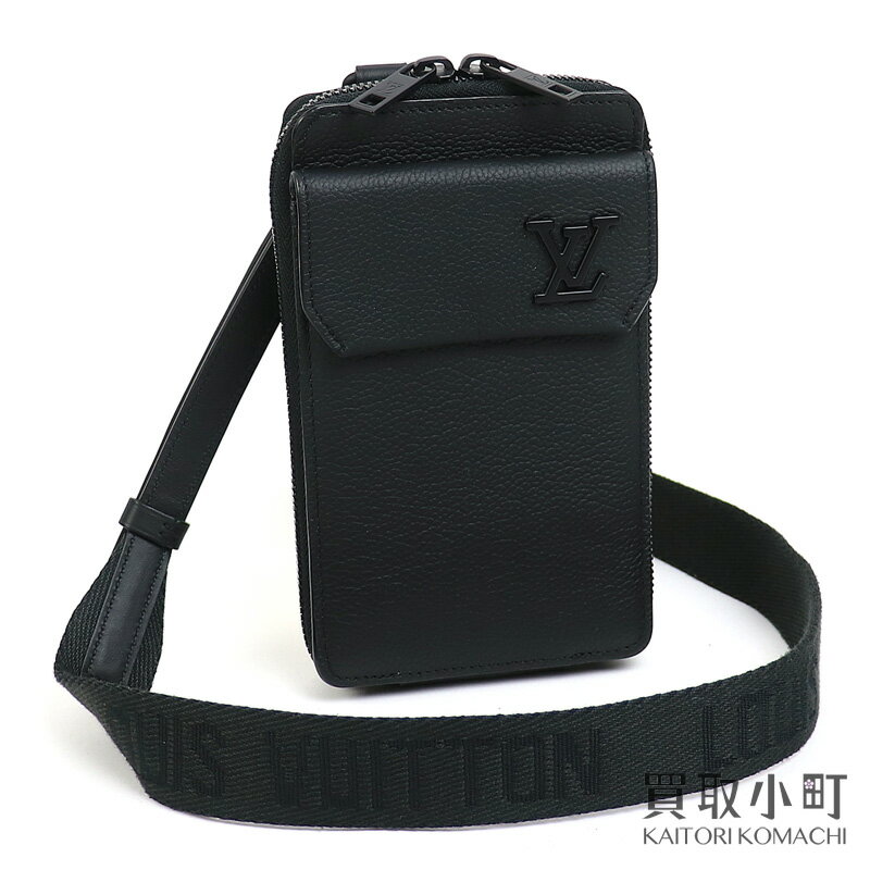 【最大3万円OFFクーポン! 5/15～】【美品】ルイヴィトン 【LOUIS VUITTON】M57089 フォンポーチ アエログラム グレインレザー ブラック ミニショルダーバッグ フォンホルダー LVイニシャル ポシェット ウォレット 斜め掛け LV PHON【中古】