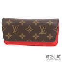 【美品】ルイヴィトン【LOUIS VUITTON】GI0372 エテュイ リュネット ウディ メガネケース モノグラム ルージュ サングラス 眼鏡 LV WOODY GLASSES CASE【Aランク】【中古】