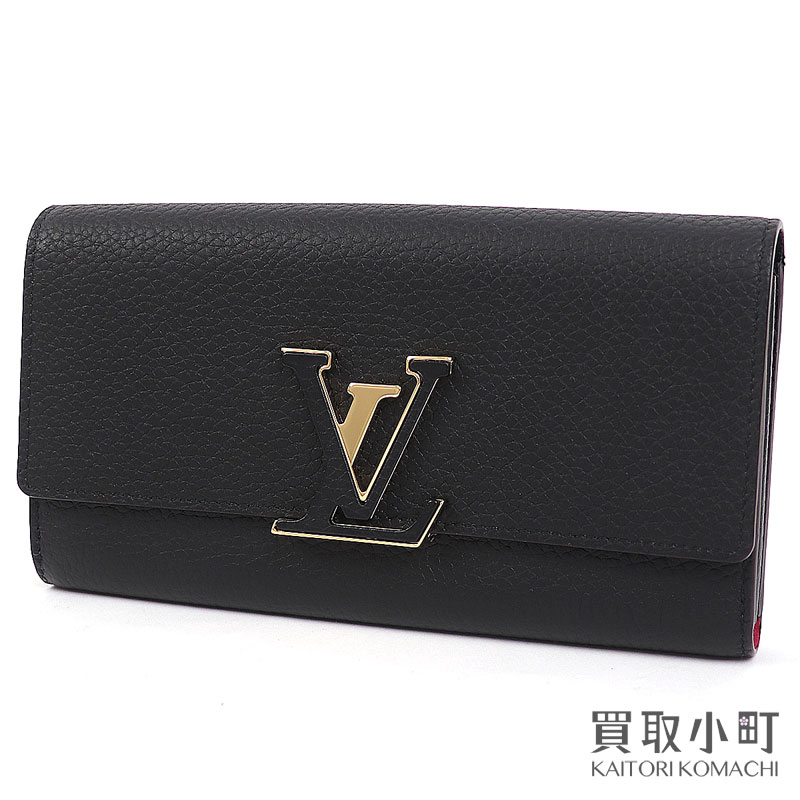 【美品】ルイヴィトン 【LOUIS VUITTON】 M61248 ポルトフォイユ カプシーヌ ノワール トリヨンレザー LVロゴバックル 二つ折り長財布 フラップウォレット サイフ LV CAPUCINES WALLET CUIR TAURILLON NOIR【SAランク】【中古】