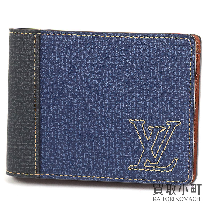 ルイヴィトン 二つ折り財布（男性向け） 【未使用品】ルイヴィトン【LOUIS VUITTON】M81815 ポルトフォイユ ミュルティプル トリヨンレザー デニムブルー 二つ折り財布 札入れ ウォレット カードケース LVイニシャルステッチ MULTIPLE WALLET【Sランク】【新品同様】