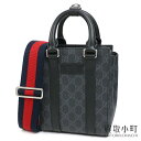 【最大1万円OFFクーポン! 5/5〜】【美品】グッチ【GUCCI】GGスプリーム キャンバス ミニ トートバッグ グレー×ブラック 2WAYショルダー スクエ...
