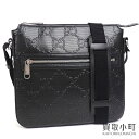 【美品】グッチ【GUCCI】GGエンボス メッセンジャーバッグ ブラック レザー クロスボディ メンズ ショルダーバッグ 斜め掛け パンチング カーフスキン 406410 1W3CN 1000 GG EMBOSS MESSENGER BAG【Aランク】【中古】