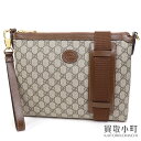 【新品同様】グッチ【GUCCI】インターロッキングG付き メッセンジャーバッグ GGスプリーム キャンバス ベージュ&エボニー クロスボディ 斜め掛け ショルダ...