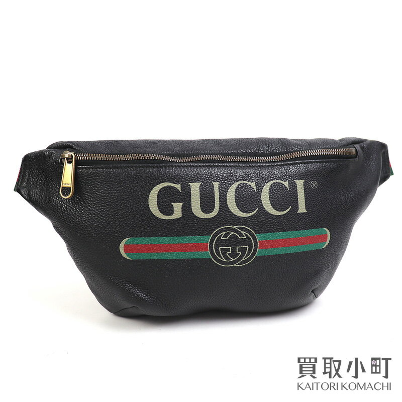 【最大1万円OFFクーポン! 5/25～】グッチ【GUCCI】グッチプリント レザー ミディアム ベルトバッグ ブラック ヴィンテージロゴ ウェブストライプ ボディバッグ ウエストポーチ 530412 0GCCT 8164 LOGO BELT BAG【ABランク】【中古 【中古】