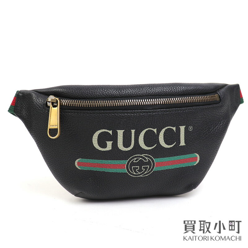 【最大1万円OFFクーポン! 5/20～】【美品】グッチ【GUCCI】グッチプリント レザー スモール ベルトバッグ ブラック ヴィンテージロゴ ウェブストライプ ボディバッグ ウエストポーチ 527792 0GCCT 8164 LOGO SMALL BELT BAG【Aラン【中古】