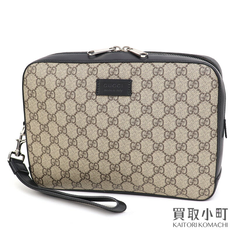 楽天買取小町【美品】グッチ【GUCCI】GGスプリーム クラッチ リストレット ベージュ×ブラック セカンドバッグ ポシェット リストストラップ付き 450949 K5RMN 9769 GG SUPREME CLUTCH BAG【Aランク】【中古】