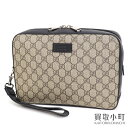 【美品】グッチ【GUCCI】GGスプリーム クラッチ リストレット ベージュ×ブラック セカンドバッグ ポシェット リストストラップ付き 450949 K5RMN 9769 GG SUPREME CLUTCH BAG【Aランク】【中古】