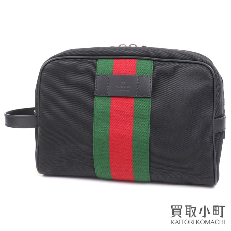 【最大3万円OFFクーポン! 6月4日20時～】【美品】グッチ【GUCCI】テクノキャンバス ポーチ ブラック ウェブストライプ セカンドバッグ クラッチバッグ シューズバッグ メンズ 630916 KWT5N 1060 TECHNO CANVAS BAG【Aランク 【中古】