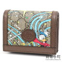 【美品】グッチ × ディズニー【GUCCI × DISNEY】ドナルドダック コンパクトウォレット GGスプリーム べージュ＆エボニー カードケース 二つ折り財布 648121 2M1AT 8679 DONALD DUCK COMPACT WALLET【Aランク】【中古】