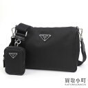 【最大1万円OFFクーポン! 5/5～】プラダ【PRADA】Re-Nylon x サフィアーノレザー ショルダーバッグ リナイロン テスート ブラック トライアングルロゴ ポシェット ポーチ付き 斜め掛け 2VH113 2DMH F0002 TESSUTO SHOULDER BAG NERO【中古】