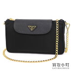 【美品】プラダ【PRADA】トライアングルロゴ チェーンショルダーバッグ ブラック テスートナイロン サフィアーノレザー ポシェット クロスボディ 斜め掛け クラッチ 三角ロゴ 1BH085 ZMY F0002 TESSUTO SHOULDER BAG NERO【SAランク】【中古】