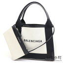 【最大1万円OFFクーポン! 5/5～】【美品】バレンシアガ【BALENCIAGA】 ネイビーカバXS ミニバッグ ナチュラル×ノアール 2WAYショルダー ハンドバッグ 斜め掛け カバスXS ブラックレザー 390346 2HH3N 9260 #S NAVY CABAS XS MINI B【中古】