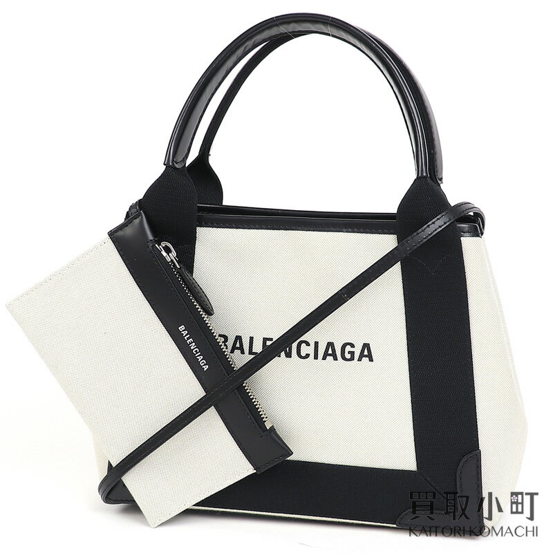 【最大3万円OFFクーポン! 5/15～】【美品】バレンシアガ【BALENCIAGA】 ネイビーカバXS ミニバッグ ナチュラル×ノアール 2WAYショルダー ハンドバッグ 斜め掛け カバスXS ブラックレザー 390346 2HH3N 9260 #S NAVY CABAS XS MINI【中古】