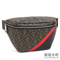 【美品】フェンディ【FENDI】ベルトバッグ FFモチーフ ブラウンファブリック ブラ...