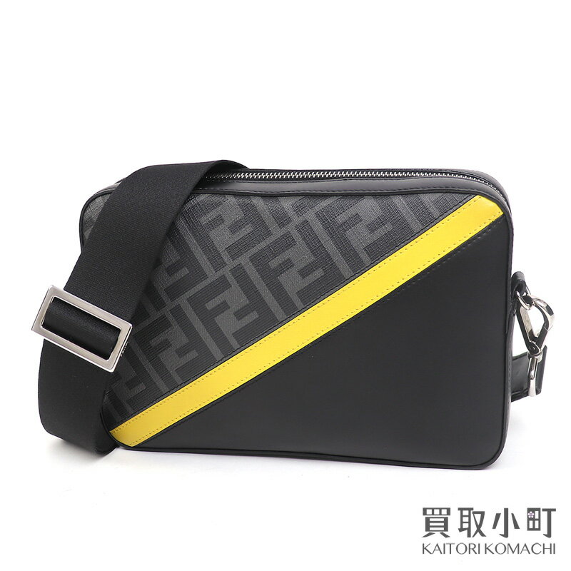 【美品】フェンディ【FENDI】キャム グレーファブリックバッグ ダイアゴナル FFキャンバス モノグラム ズッカ ブラックレザー カメラバッグ ショルダー クラッチ セカンド ポーチ 斜め掛け 7M0286 A9XS F0R2A CAMERA CASE GRAY FABRIC BAG【Aランク】【中古】