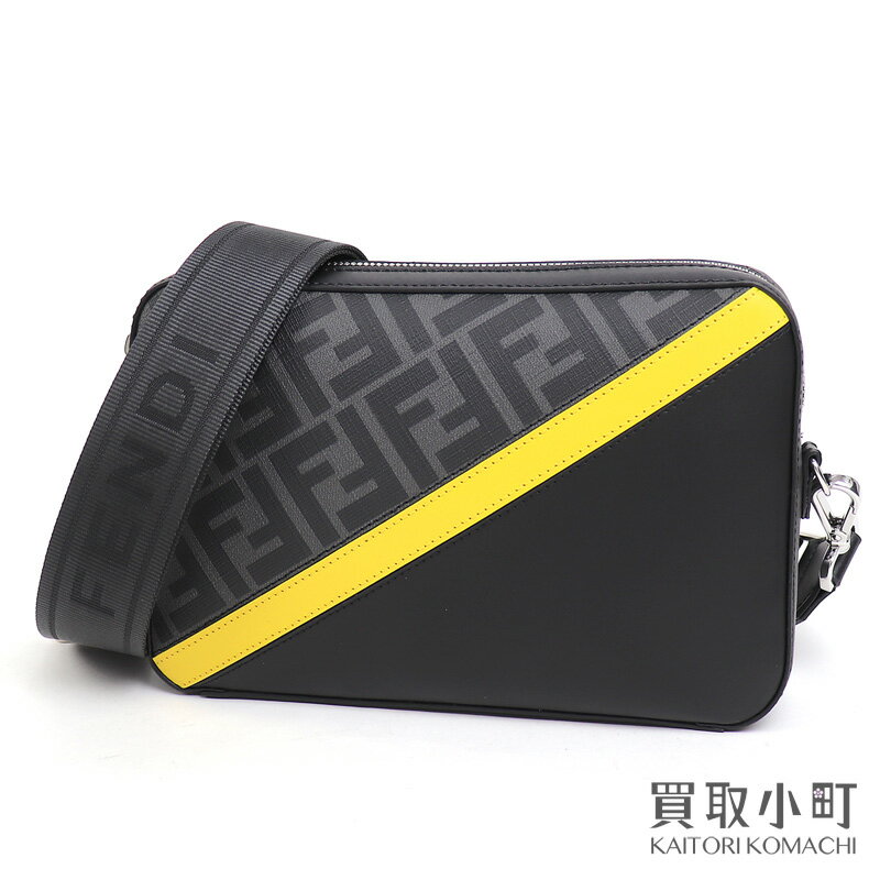 【未使用品】フェンディ【FENDI】キャム グレーファブリックバッグ ダイアゴナル FFキャンバス モノグラム ズッカ ブラックレザー カメラバッグ ショルダー クラッチ セカンド ポーチ 斜め掛け 7M0286 ALKA F0R2A CAMERA CASE GRAY FABRIC BAG【Sランク】【新品同様】