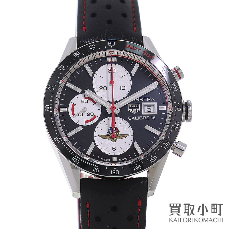 【美品】タグホイヤー 【TAGHeuer】 カレラ インディ500 キャリバー16 クロノグラフ リミテッドエディション オートマティック ブラック 革ベルト メンズウォッチ 自動巻き 男性用腕時計 CV201AS.FC6429 CARRERA CALIBRE16 CHRONOGRAPH INDY500 WATCH【Aランク】【中古】