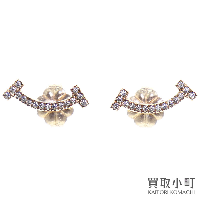 【美品】ティファニー 【TIFFANY & Co.】Tスマイル ピアス ダイヤモンド 18Kローズゴールド イヤリング 60150743 T&Co. T SMILE EARRINGS WITH DIAMONDS K18RG PG 【SAランク】【中古】