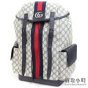 【美品】グッチ【GUCCI】オフィディア GGミディアム バックパック GGスプリーム キャンバス ブルーレザー リュックサック デイパック メンズ 59814...