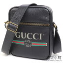 【美品】グッチ 【GUCCI】グッチプリント レザーショルダーバッグ ブラック ヴィンテージロゴ クロスボディ 斜め掛け 523591 0QRAT 8163 G...
