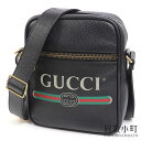 【美品】グッチ 【GUCCI】グッチプリント レザーショルダーバッグ ブラック ヴィンテージロゴ クロスボディ 斜め掛け 523591 0QRAT 8163 G...