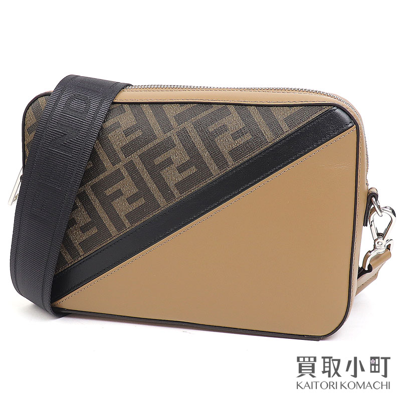 【美品】 フェンディ【FENDI】ダイアゴナル カメラケース FFキャンバス モノグラム ズッカ ブラウンレザー カメラバッグ ショルダー 斜め掛け 7M0286 AJF8 F1EGA CAMERA CASE BAG【SAランク】【中古】