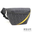 【美品】フェンディ【FENDI】ダイアゴナル ベルトバッグ FFモチーフ グレーファブリック イエロー ウエストポーチ クロスボディ ショルダーバッグ 斜め掛け...