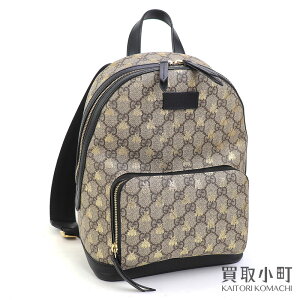 【最大3万円OFFクーポン! 11/1〜】【美品】グッチ【GUCCI】GGスプリーム キャンバス ビー バックパック ベージュ×ブラックレザー リュックサック デイパック 蜂 ハチ プリント 427042 9N0AG 8319 GG SUPREME BEE BACKPACK BLACK【【中古】