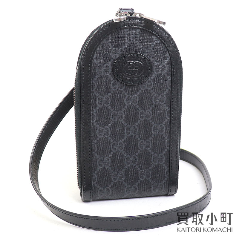 【最大1万円OFFクーポン! 11/20〜】【新品同様】グッチ 【GUCCI】GGスプリーム フォンホルダー フォンポーチ ア ブラック ミニショルダーバッグ インターロッキングG ポシェット 斜め掛け 724357 92TCF 1000 INTERLOCKING G PHONE【中古】