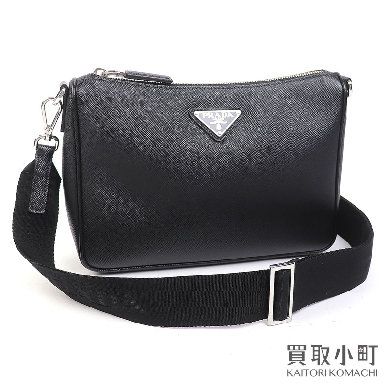 【美品】プラダ【PRADA】サフィアーノレザー ショルダーバッグ ブラック トライアングルロゴ ポシェット 斜め掛け 2VH113 9Z2 F0002 V DMP SAFFIANO SHOULDER BAG NERO【Aランク】【中古】