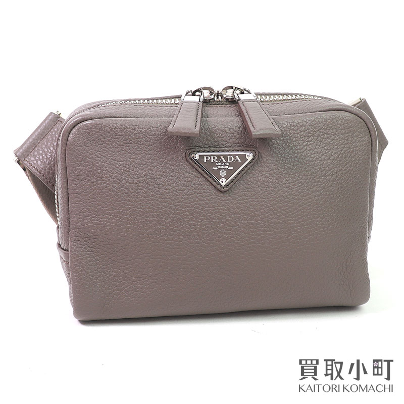 【美品】プラダ【PRADA】 ヴィッテロダイノレザー ショルダーバッグ グレーブラウン トライアングルロゴ クロスボディ スリングバッグ 三角ロゴ 2VH184 2BBE F0218 V OOO VITELLO DAINO LEATHER SHOULDER BAG【Aランク】【中古】