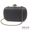 【美品】ボッテガヴェネタ 【BOTTEGA VENETA】ネロ イントレチャート ノット クラッチ チェーンショルダーバッグ スモール ブラック レザー ポシェ...