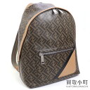 【美品】フェンディ 【FENDI】 ダイアゴナル キオード ミディアム ブラウンFFキャンバス バックパック リュックサック デイパック ズッカ柄 7VZ076...