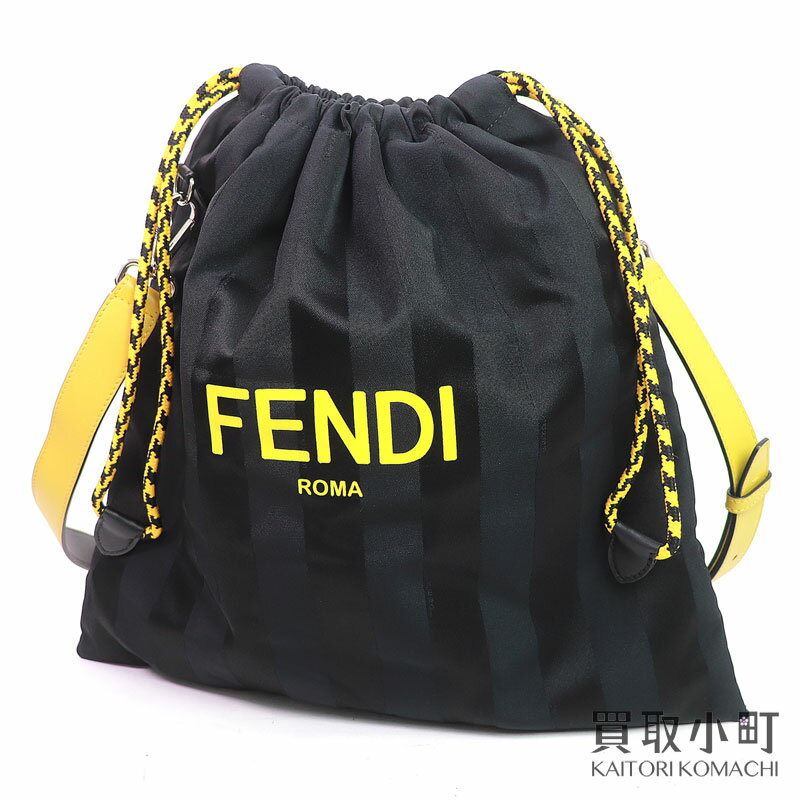 【美品】フェンディ【FENDI】パックペキン ショルダーバッグ ブラック クロスボディバッグ 斜め掛け ストライプ ドローストリング 7VA511 ADMA F0R2A PACK SLIM CLUTCH BLACK NYLON BAG【Aランク】【中古】
