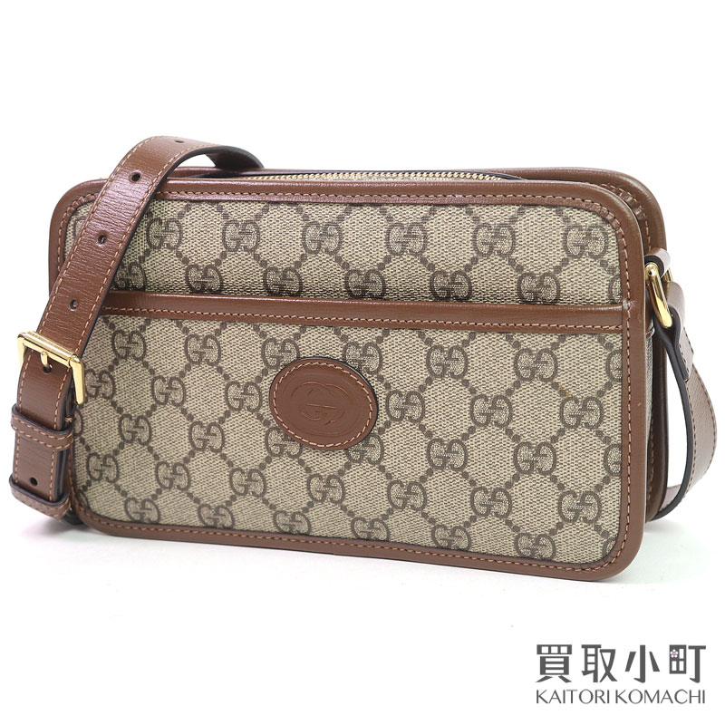 Men'S Bag - 【最大1万円OFFクーポン! 5/25〜】【美品】グッチ【GUCCI】インターロッキングG付き ミニバッグ GGスプリーム キャンバス ブラウン スモール ショルダーバッグ 斜め掛け 658572 92TCG 8563 MINI MESSENGER BAG【Aランク】【中古】【中古】
