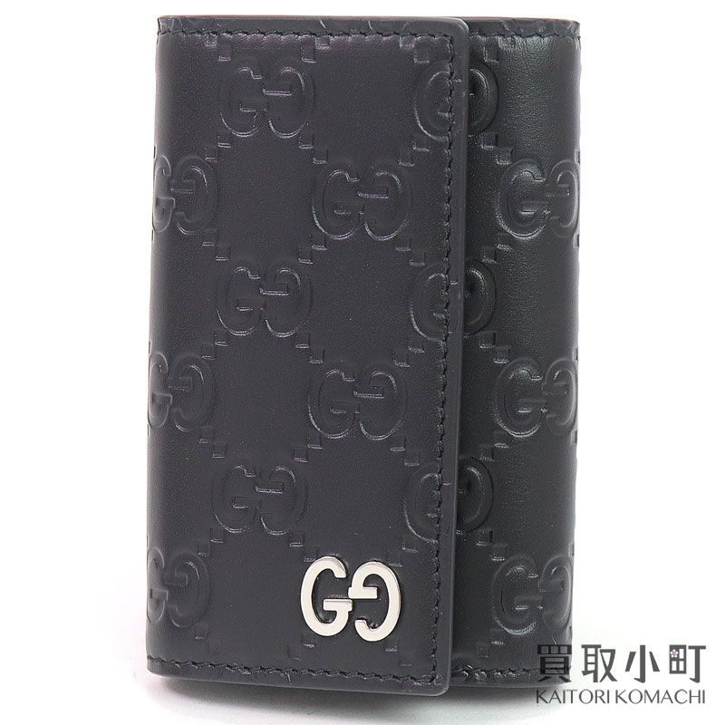 GUCCI - 【未使用品】グッチ【GUCCI】グッチシグネチャーレザー キーケース GGメタル 6連 ブラック キーリング キーホルダー カーフスキン ダブルG 473924 CWC1N 1000 LEATHER KEY CASE【Sランク】【新品同様】