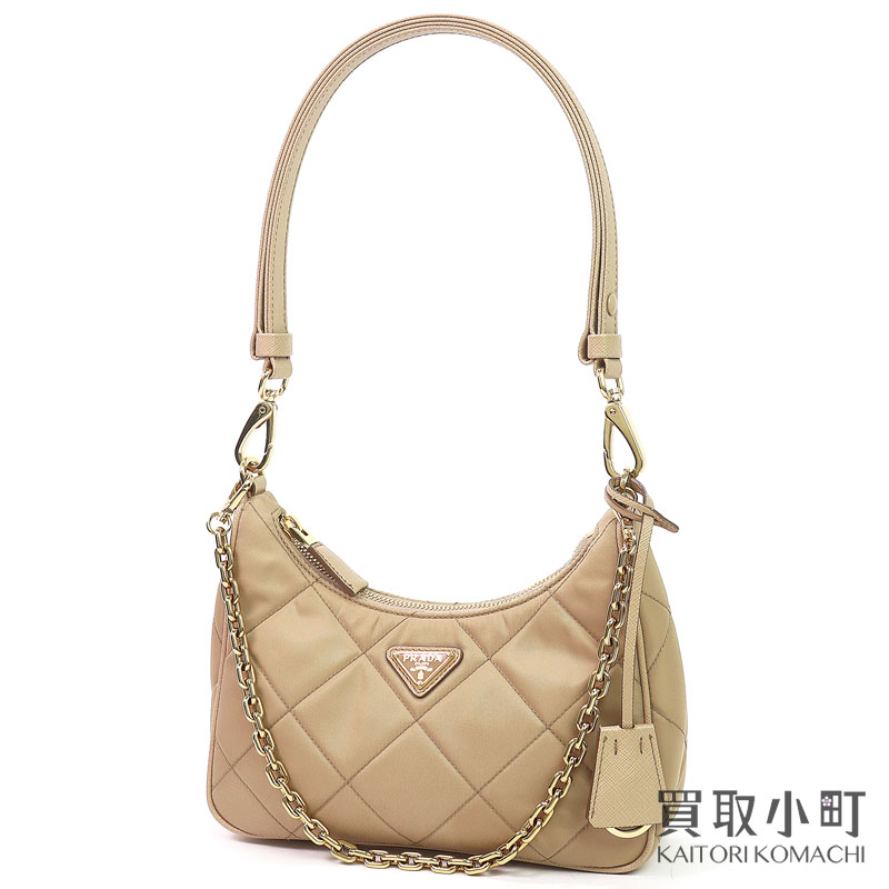 極美品】プラダ ショルダーバッグ ナイロン 希少色 ベージュ 三角ロゴ