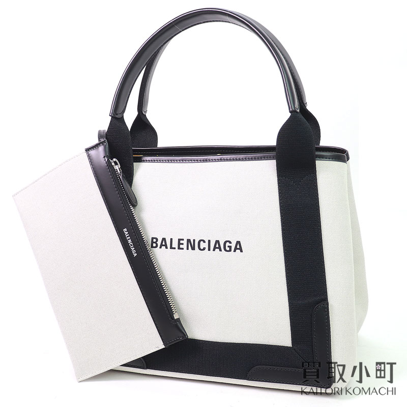 【美品】バレンシアガ 【BALENCIAGA】 ネイビーカバS スモールサイズ トートバッグ コットンキャンバス..