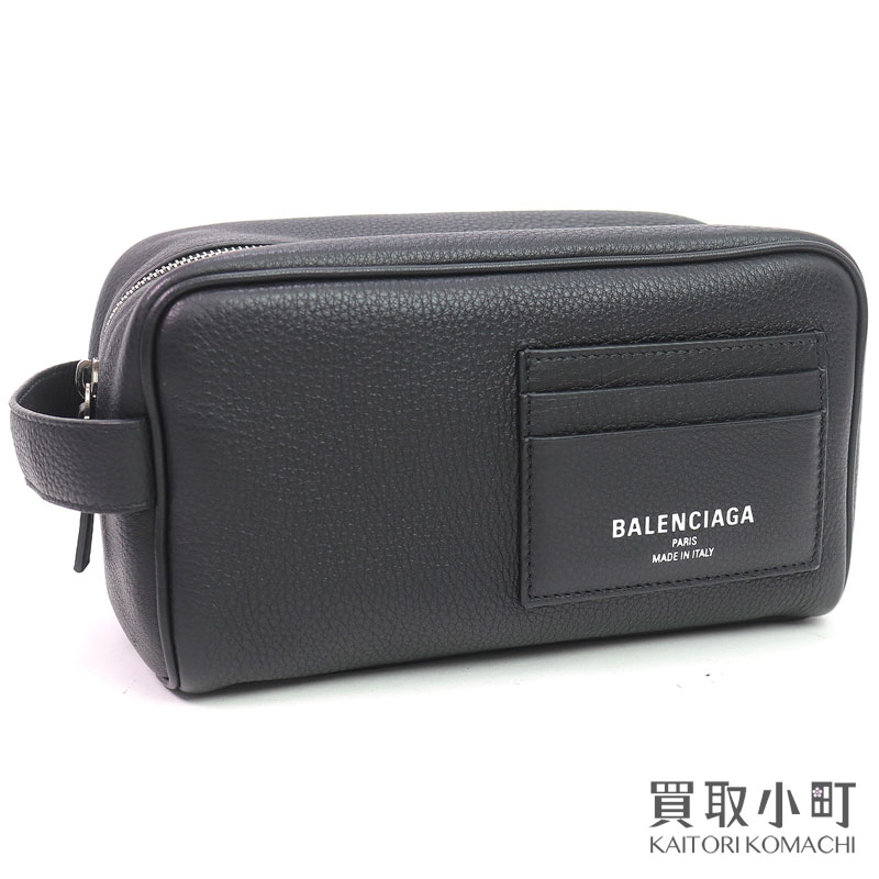 バレンシアガクレジット トイレタリーポーチ ノワール グレインカーフスキン ロゴプリント クラッチ セカンドバッグ ブラックレザー #K 842222 2ABVZ 1000 CREDIT TOILETRY POUCH