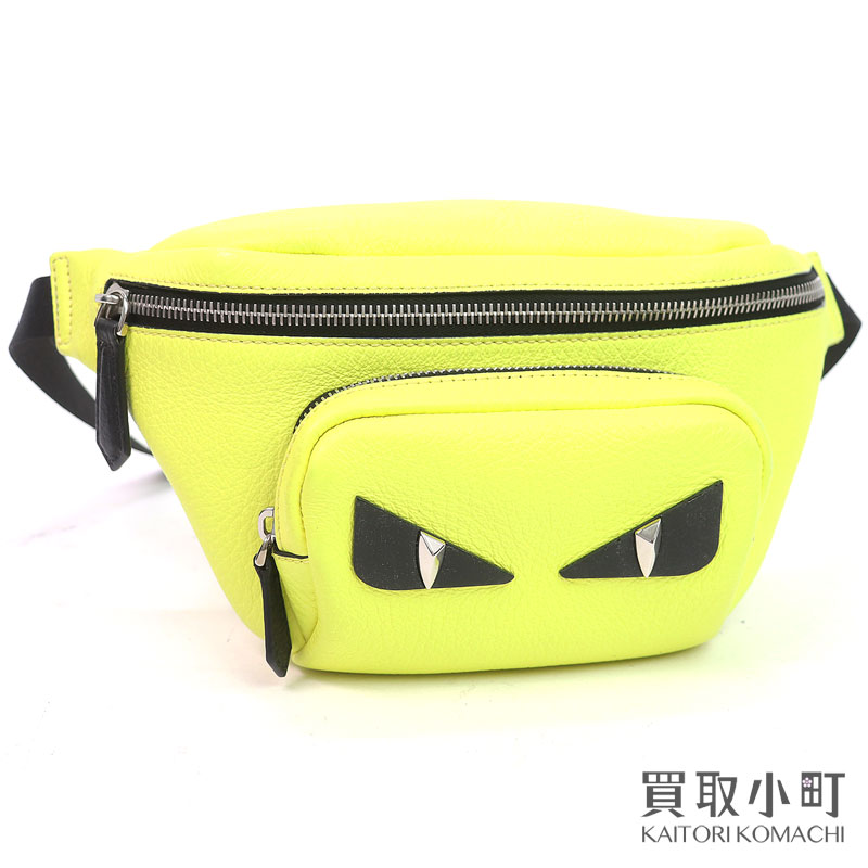 【美品】フェンディ【FENDI】ベルトバッグ バグズ モンスターアイ イエローレザー ウエストポーチ クロスボディ ショルダー 斜め掛け 7VA446 A7TJ F044V BUGS BELT BAG【Aランク】【中古】