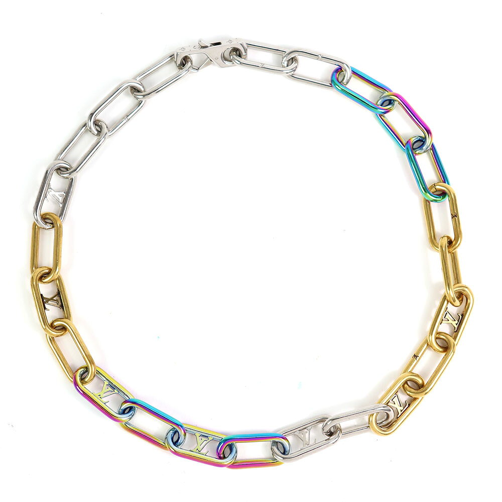 【美品】ルイヴィトン 【LOUIS VUITTON】M80177 コリエ シグネチャー チェーン ネックレス モノグラム メンズ アクセサリー マルチカラー ファッションジュエリー LV COLLIER SIGNATURE CHAIN NECKLACE【Aランク】【中古】