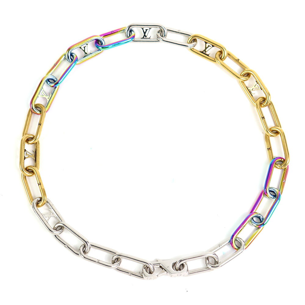 【美品】ルイヴィトン 【LOUIS VUITTON】M80177 コリエ シグネチャー チェーン ネックレス モノグラム メンズ アクセサリー マルチカラー ファッションジュエリー LV COLLIER SIGNATURE CHAIN NECKLACE【Aランク】【中古】