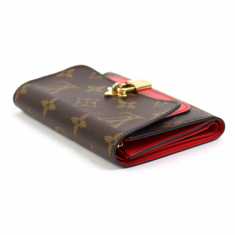 【最大1万円OFFクーポン! 8/25〜】【美品】ルイヴィトン【LOUIS VUITTON】M62567 ポルトフォイユ フラワー コンパクト モノグラム コクリコ パドロックチャーム付き フラップウォレット 二つ折り財布 サイフ LV FLOWER LOCK WALLET【中古】