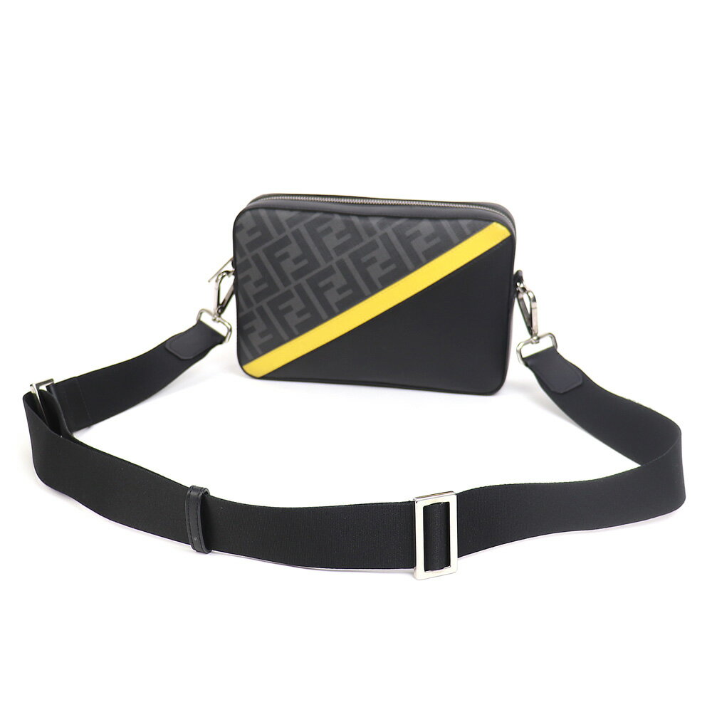 【最大3万円OFFクーポン! 10/15～】【美品】フェンディ【FENDI】キャム グレーファブリックバッグ ダイアゴナル FFキャンバス モノグラム ズッカ ブラックレザー カメラバッグ ショルダー クラッチ セカンド ポーチ 斜め掛け 7M02【中古】