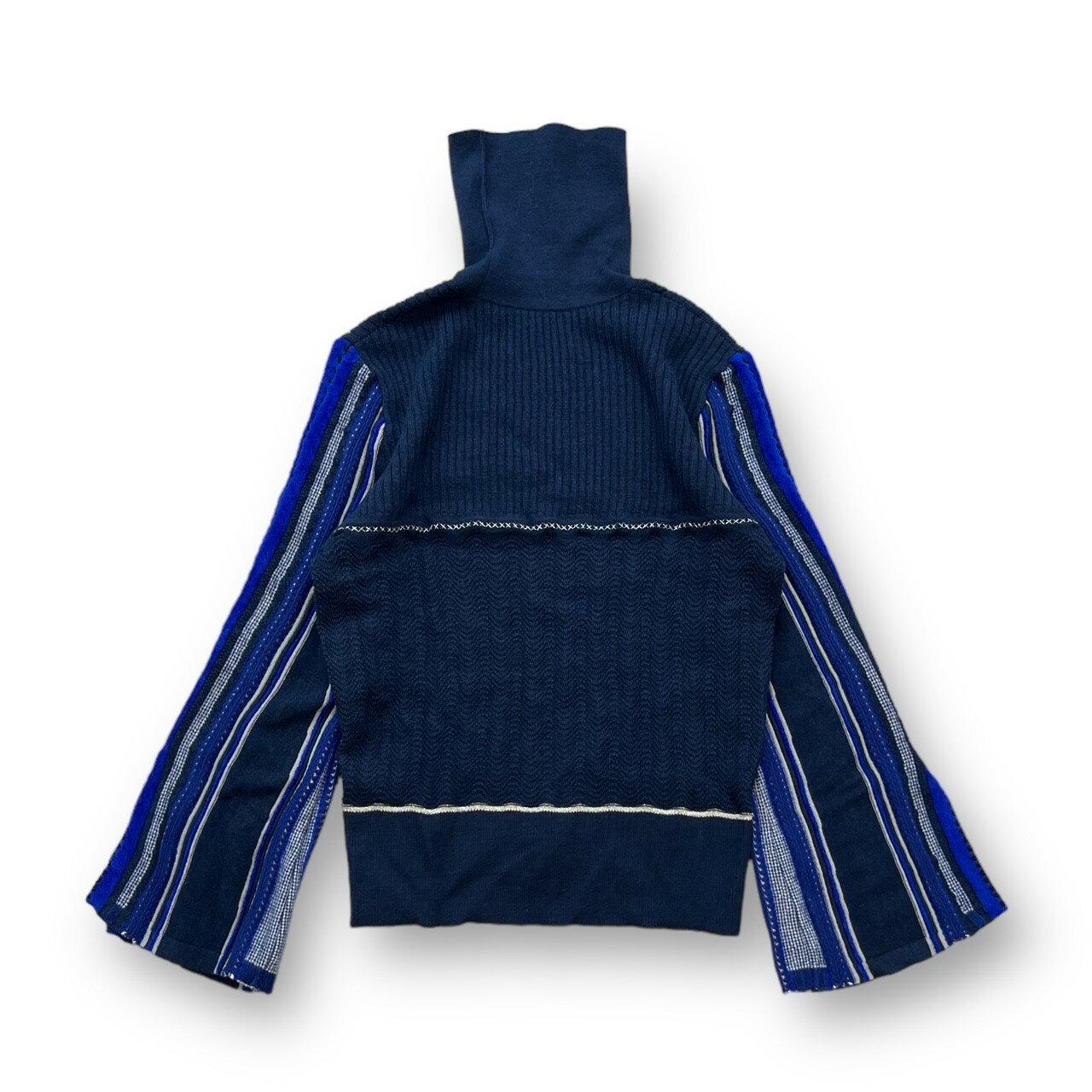 マメクロゴウチ・Mame Kurogouchi ストライプ ハマグリニット 状態A タートルネック セーター ボーダー ラメ ネイビー MM19AW-KN027 サイズ1 GF3559のサムネイル